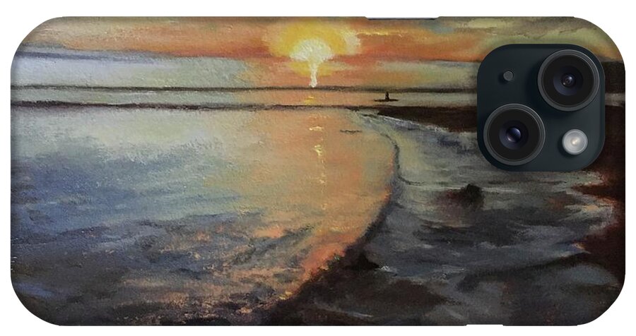 Sun Setting On The Coming Waves iPhone Case featuring the painting Sunset Sea by Joyce Snyder