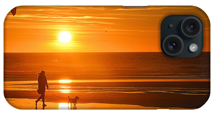 Sunset iPhone Case featuring the photograph Sunset Stroll on the Beach by AJ Schibig