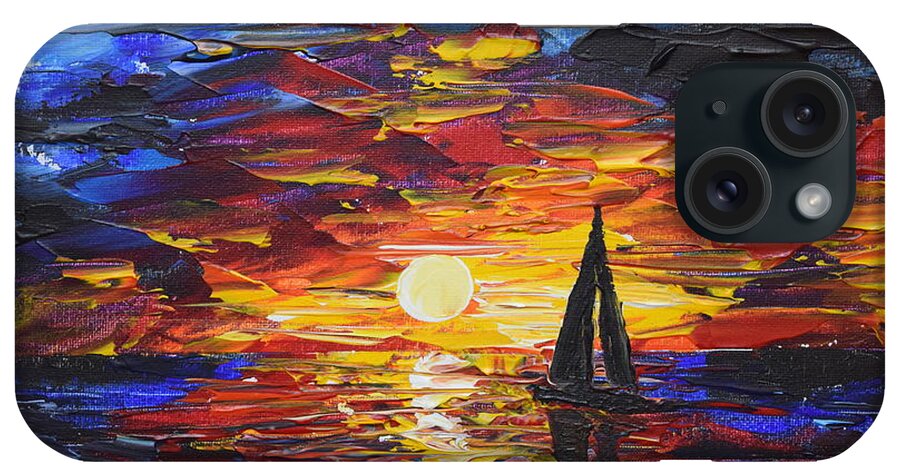 Sunset iPhone Case featuring the painting Sunset with Sailboat by Eric Johansen
