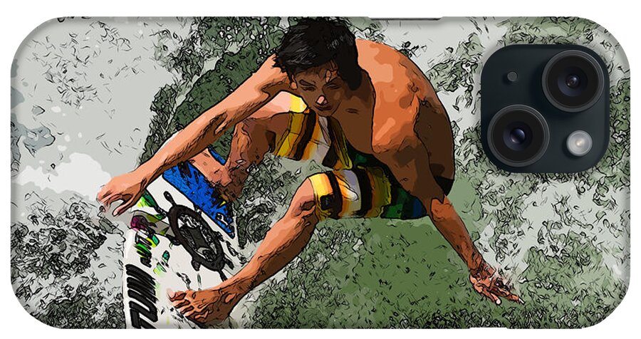 Surf Surfing Waves Cool One On Board Surfboard Surfboarding Action Shot Riding Man Boy Hitting The Scene Landscape Asian iPhone Case featuring the photograph Surf by Andrew Michael