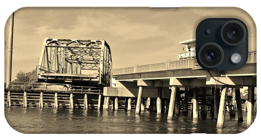 Sepia iPhone Case featuring the photograph Surf City Bridge - Sepia by Bob Sample