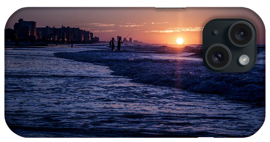 Crescent Beach iPhone Case featuring the photograph Surf Fishing at Sunrise by David Smith