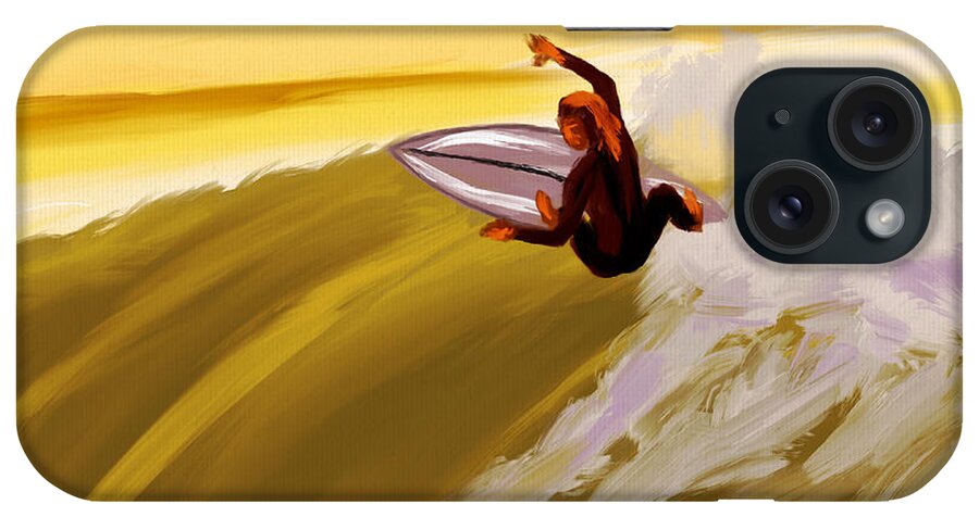 Surfer iPhone Case featuring the digital art Surfing At Twilight by Michael Kallstrom