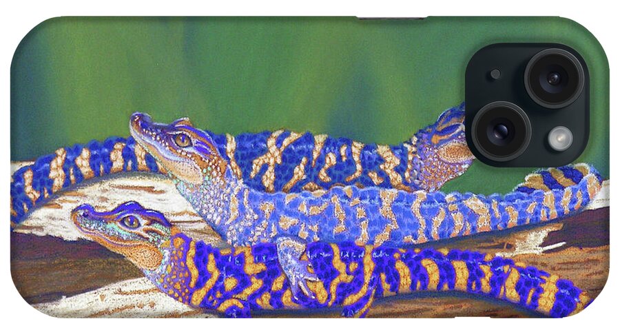 Alligators iPhone Case featuring the pastel Swamp Babies by Tracy L Teeter 