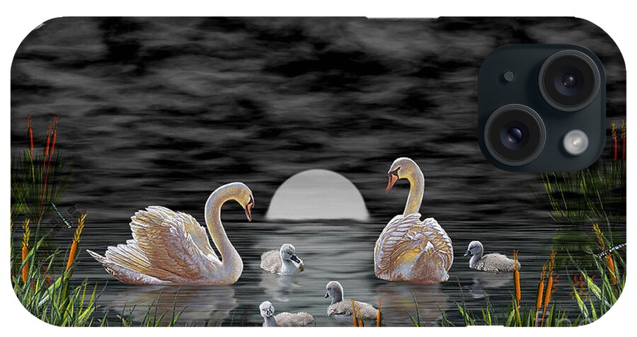 Swan iPhone Case featuring the digital art Swan Family by Terri Mills