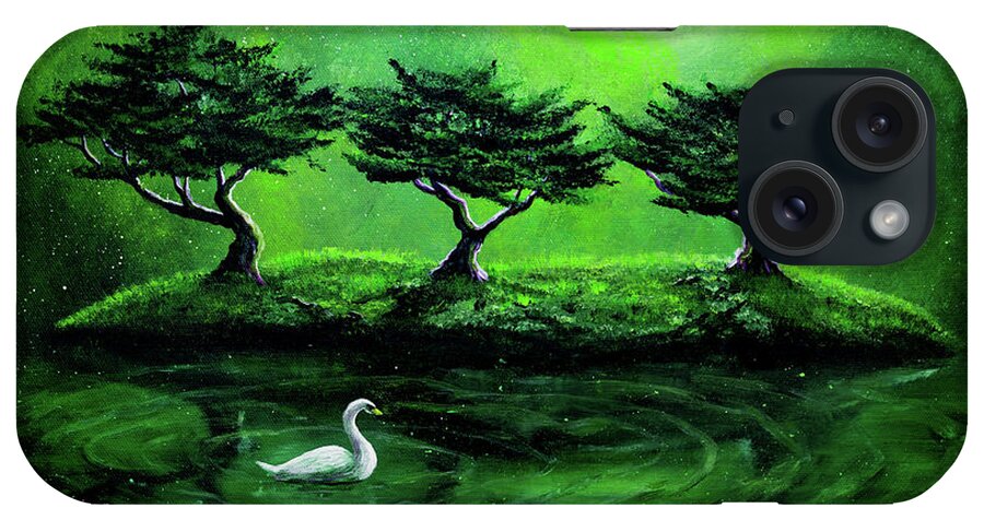 Swan iPhone Case featuring the painting Swan in an Emerald Lake by Laura Iverson
