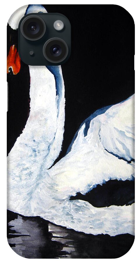 Lil Taylor iPhone Case featuring the painting Swan in Shadows by Lil Taylor