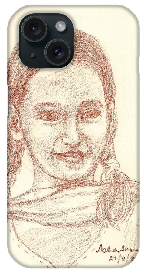 Shy Girl iPhone Case featuring the drawing Sweet little girl by Asha Sudhaker Shenoy