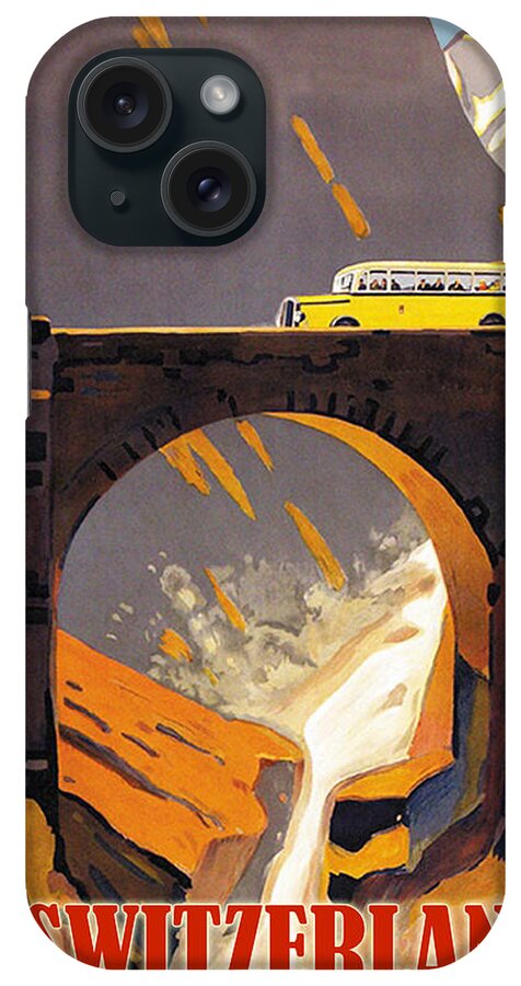 Switzerland iPhone Case featuring the painting Switzerland, mountains, bus tour, travel poster by Long Shot