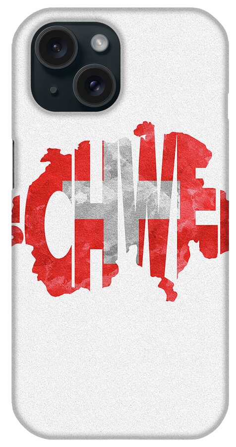 Switzerland iPhone Case featuring the painting Switzerland Typographic Map Flag by Inspirowl Design
