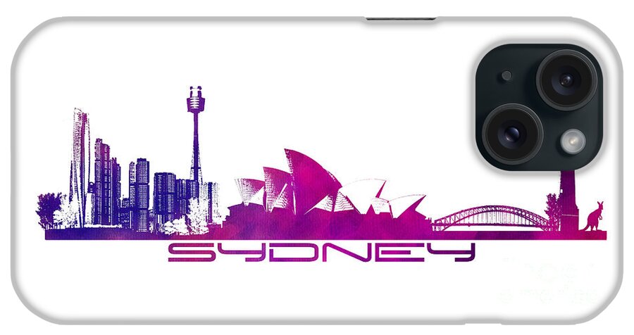 Sydney iPhone Case featuring the digital art Sydney skyline purple by Justyna Jaszke JBJart
