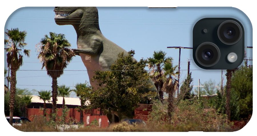 Dino iPhone Case featuring the photograph T-Rex Invading Cabazon by Colleen Cornelius