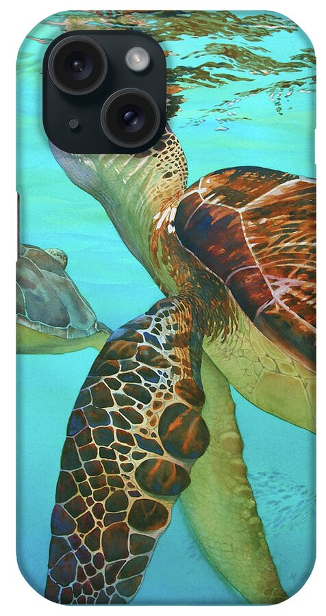 Sea Turtles iPhone Case featuring the painting Taking a Breather by Marguerite Chadwick-Juner