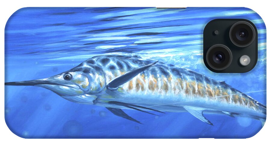 Blue Marlin Paintings iPhone Case featuring the painting Taking Line by Guy Crittenden