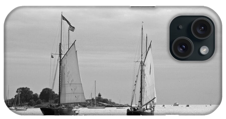 Tall Ships iPhone Case featuring the photograph Tall Ships Sailing I in black and white by Suzanne Gaff