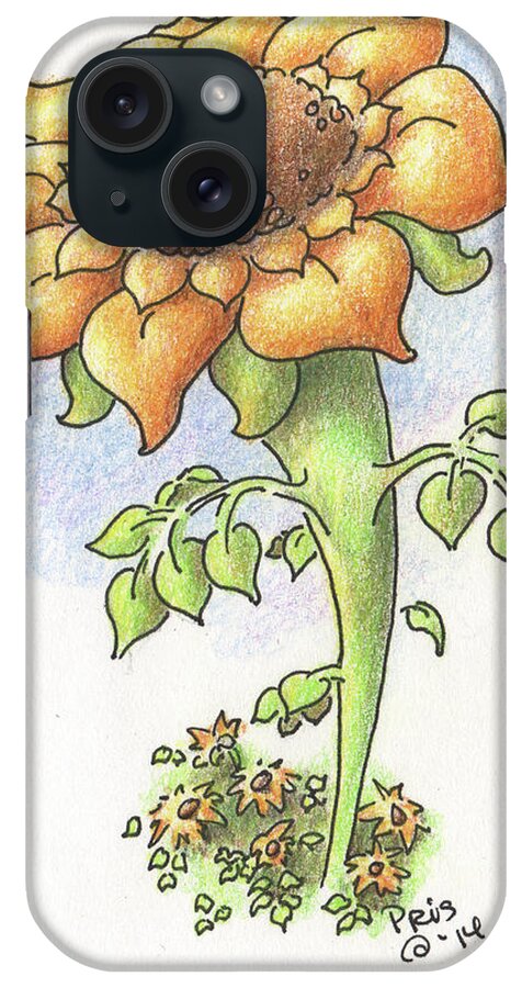 Flower iPhone Case featuring the drawing Tall Sunflower by Pris Hardy