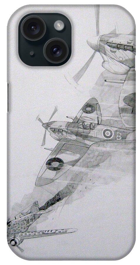 Spitfire iPhone Case featuring the drawing Tally-Ho by Ray Agius
