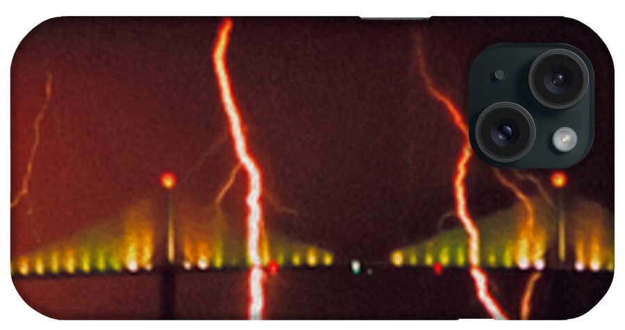 Panorama iPhone Case featuring the photograph Tampa Bay Lightning over the Skyway Bridge by Rolf Bertram