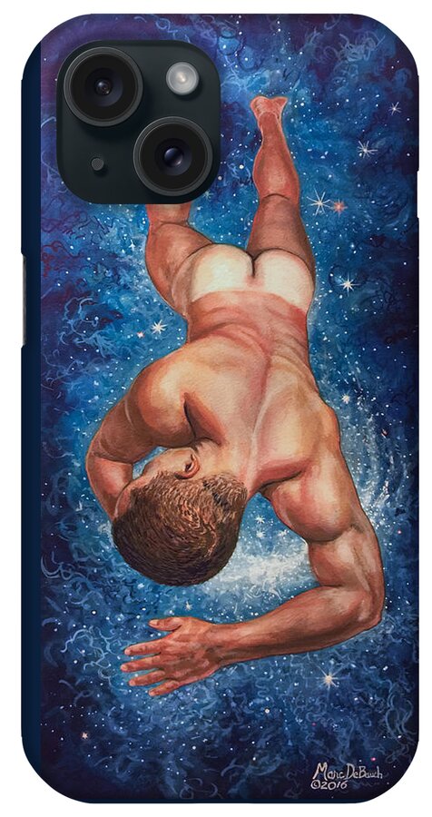 Nude Male iPhone Case featuring the painting Tan Lines In Space by Marc DeBauch