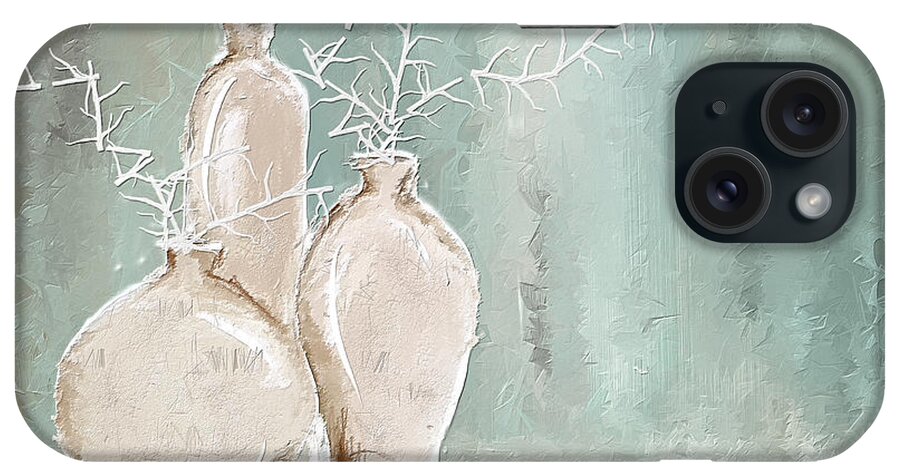 Turquoise Art iPhone Case featuring the painting Teal And White Art by Lourry Legarde