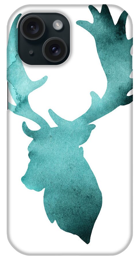 Deer iPhone Case featuring the painting Teal deer watercolor painting by Joanna Szmerdt