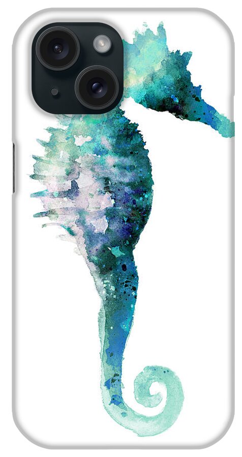Seahorses iPhone Case featuring the painting Teal seahorse nursery art print by Joanna Szmerdt
