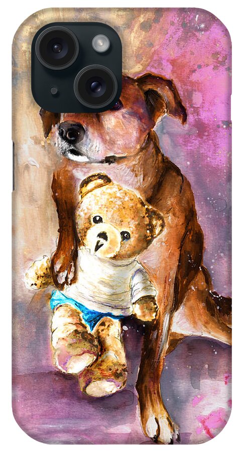 Truffle Mcfurry iPhone Case featuring the painting Teddy Bear Caramel And Dog Douchka by Miki De Goodaboom