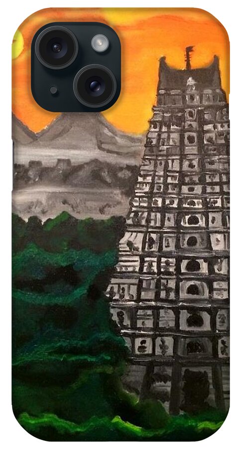 Temple iPhone Case featuring the painting Temple near the hills by Brindha Naveen