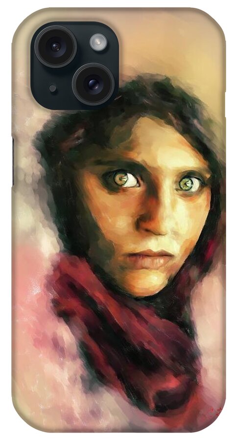 Afghan iPhone Case featuring the digital art Afghan Girl by Charlie Roman