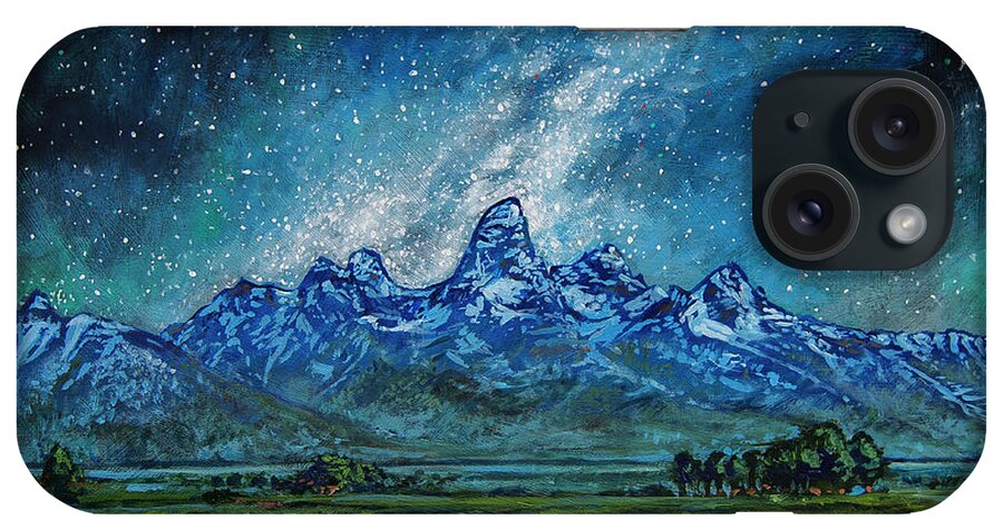 Grand Teton iPhone Case featuring the painting Teton Milky Way by Aaron Spong