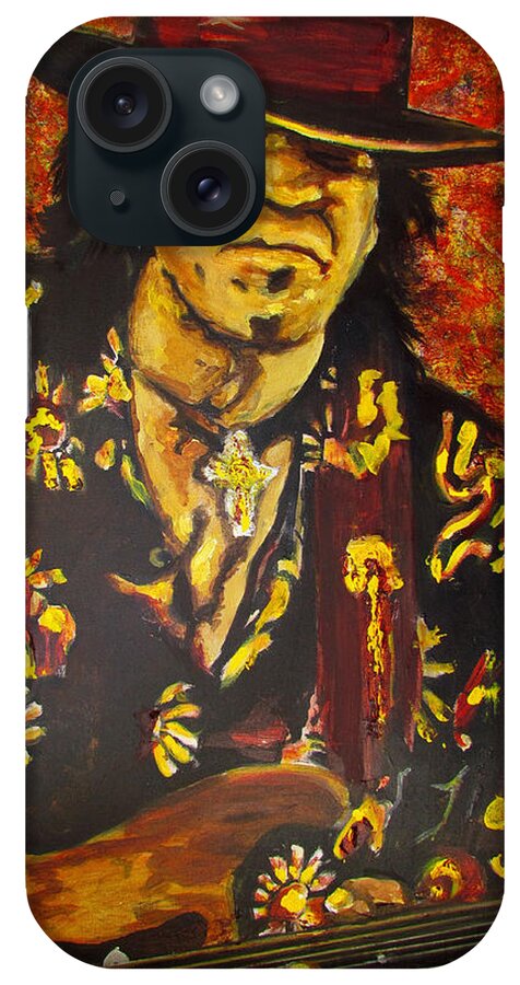 Stephen Ray stevie Ray Vaughan iPhone Case featuring the painting Texas Blues Man- SRV by Eric Dee