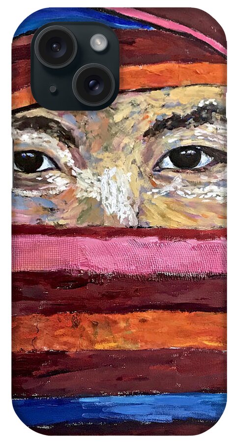 Burma iPhone Case featuring the mixed media Textile Eyes by Michael Cinnamond