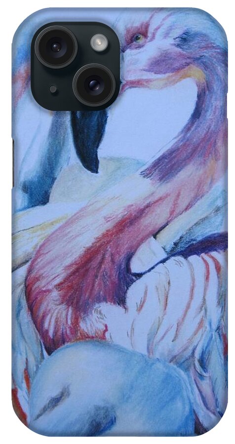 Bird iPhone Case featuring the pastel The 3 Flamingos by Teresa Smith
