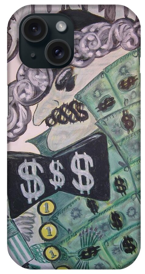 Money iPhone Case featuring the painting The Almighty Buck by Diane Pape