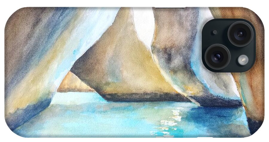 The Bath's iPhone Case featuring the painting The Baths Water Cave Path by Carlin Blahnik CarlinArtWatercolor