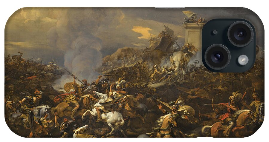 Nicolaes Pietersz Berchem iPhone Case featuring the painting The Battle between Alexander and Porus by Nicolaes Pietersz Berchem