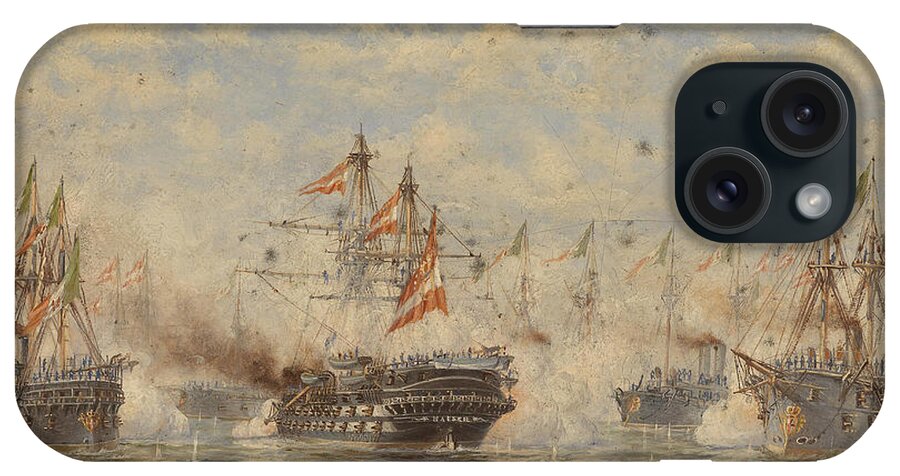 Ludwig Rubelli Von Sturmfest iPhone Case featuring the painting The Battle of Lissa by Ludwig Rubelli von Sturmfest