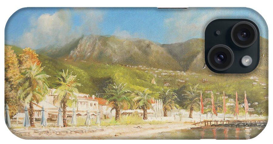 Summer iPhone Case featuring the painting The beach of Ipsos by Sorin Apostolescu