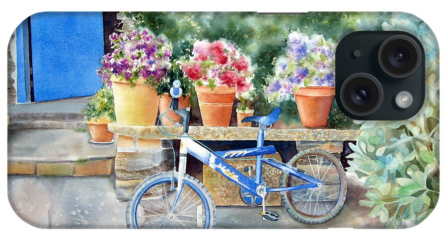 Blue Bicycle iPhone Case featuring the painting The Blue Bicycle by Deborah Ronglien
