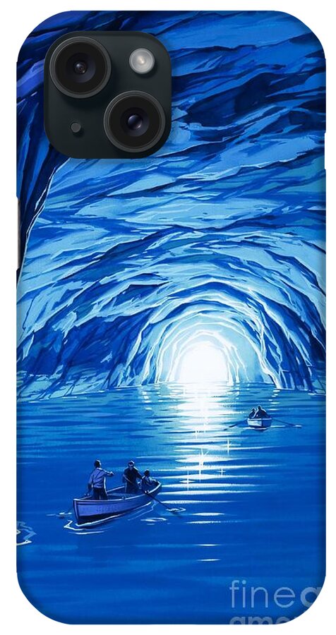 Blue Grotto; Capri; La Grotta Azzurra; Italy; Cave; Sea; Mediterranean; Blue; Colour iPhone Case featuring the painting The Blue Grotto in Capri by McBride Angus by Angus McBride