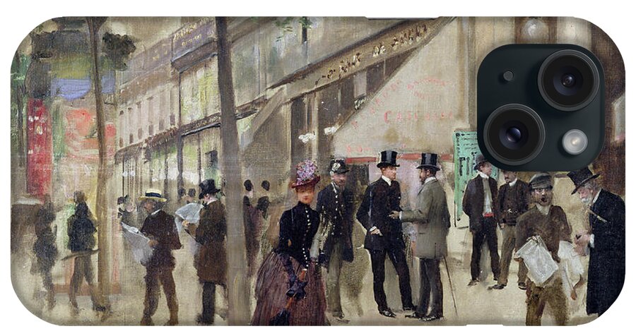 The Boulevard Montmartre And The Theatre Des Varietes iPhone Case featuring the painting The Boulevard Montmartre and the Theatre des Varietes by Jean Beraud