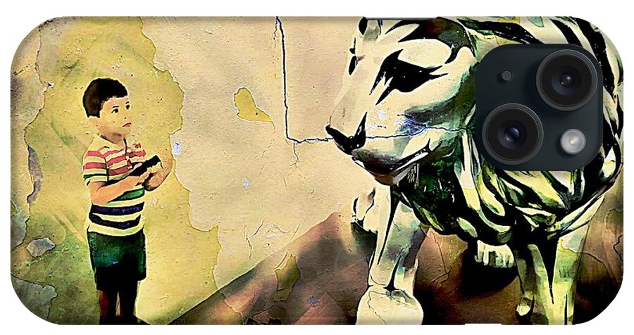 Animals iPhone Case featuring the photograph The Boy and the Lion Graffiti Creator,Street-art Graffiti,Street-art,graffiti art street,banksy art, by Jean Francois Gil