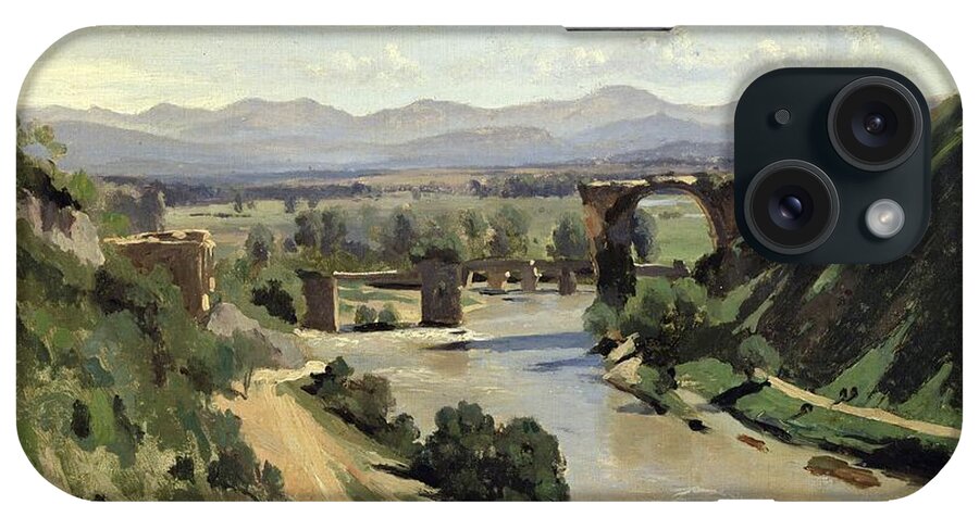 Narni iPhone Case featuring the painting The Bridge of Augustus over the Nera by Jean Baptiste Camille Corot