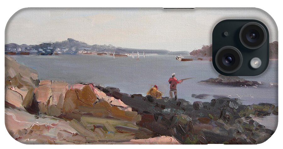 The Bronx Rocky Shore iPhone Case featuring the painting The Bronx Rocky Shore by Ylli Haruni