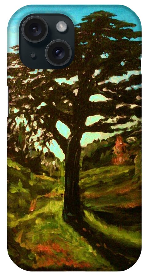 Landscape Art iPhone Case featuring the painting The Cedar Tree Against the Blue by Ray Khalife