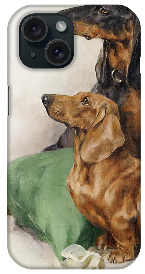 Animals iPhone Case featuring the painting The Dachshunds by Arthur Wardle 