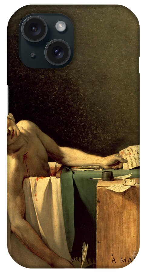 The iPhone Case featuring the painting The Death of Marat by Jacques Louis David by Jacques Louis David