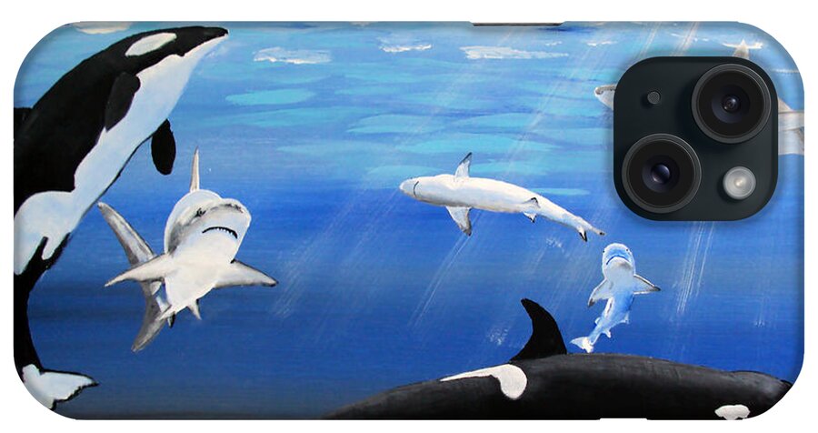 Killer Whales iPhone Case featuring the painting The Encounter by Luis F Rodriguez