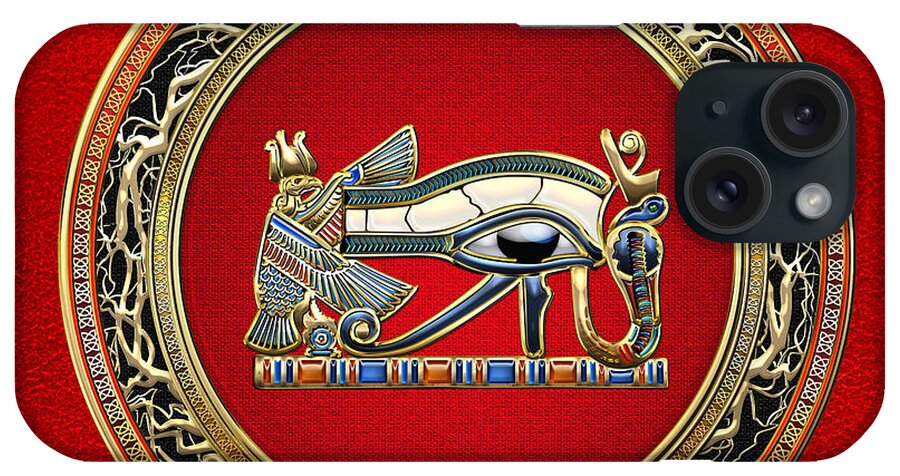 Treasure Trove 3d By Serge Averbukh iPhone Case featuring the photograph The Eye Of Horus On Red by Serge Averbukh