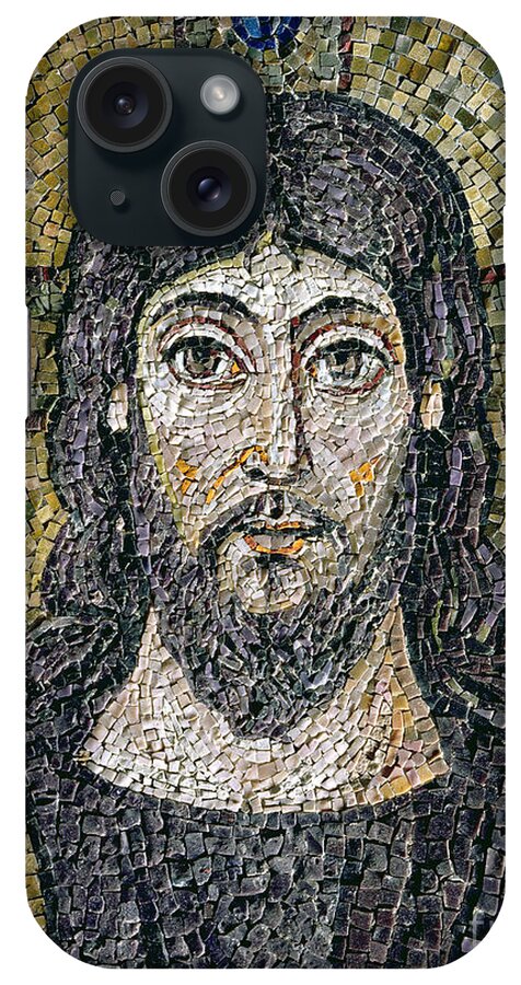 Jesus iPhone Case featuring the relief The face of Christ, mosaic by Byzantine School